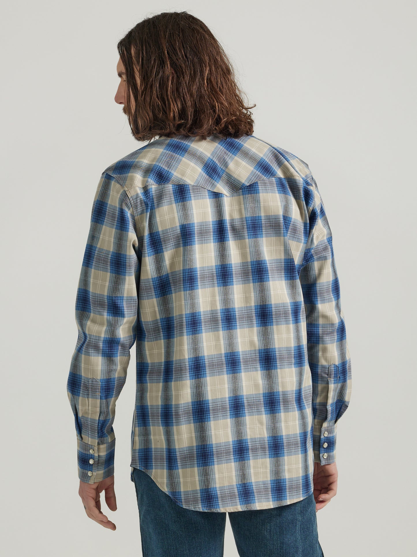 Wrangler® FR Western Snap Shirt - Tan/Blue 112319160