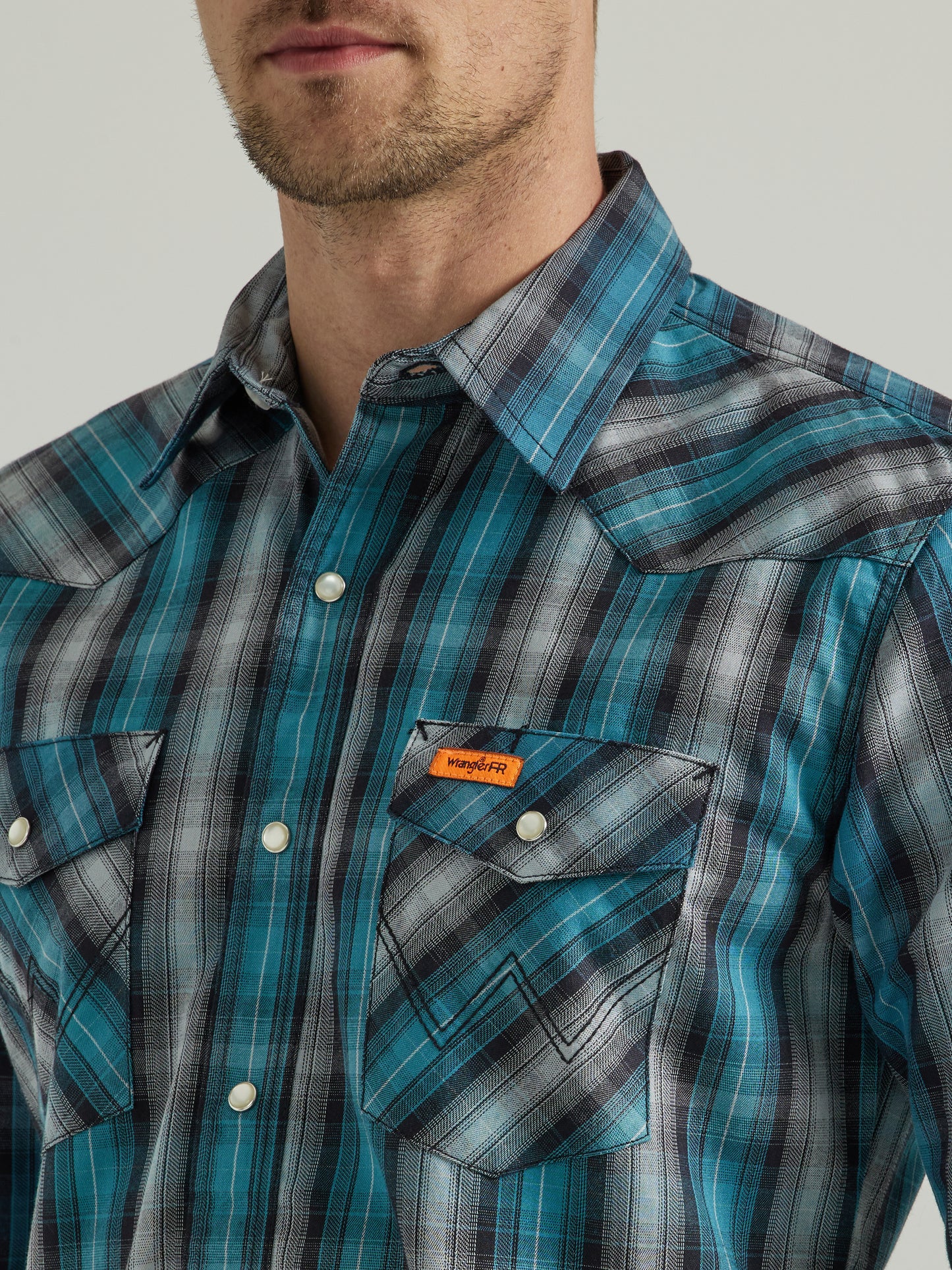 Wrangler® FR Flame Resistant Long Sleeve Work Shirt - Black/Teal 112337358