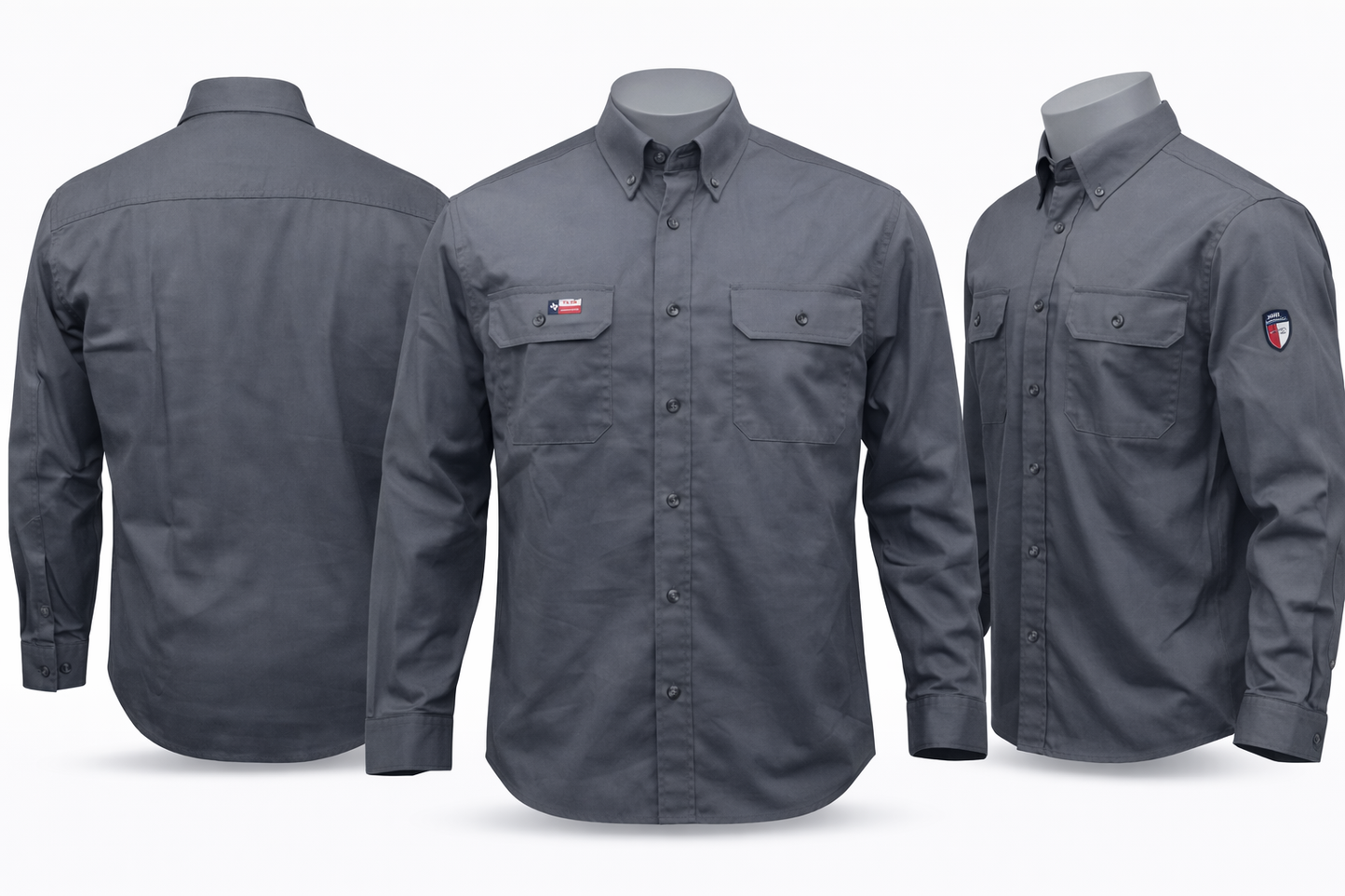 Texas FR Workwear Flame Resistant Light Weight Long Sleeve Button Down - Dark Grey
