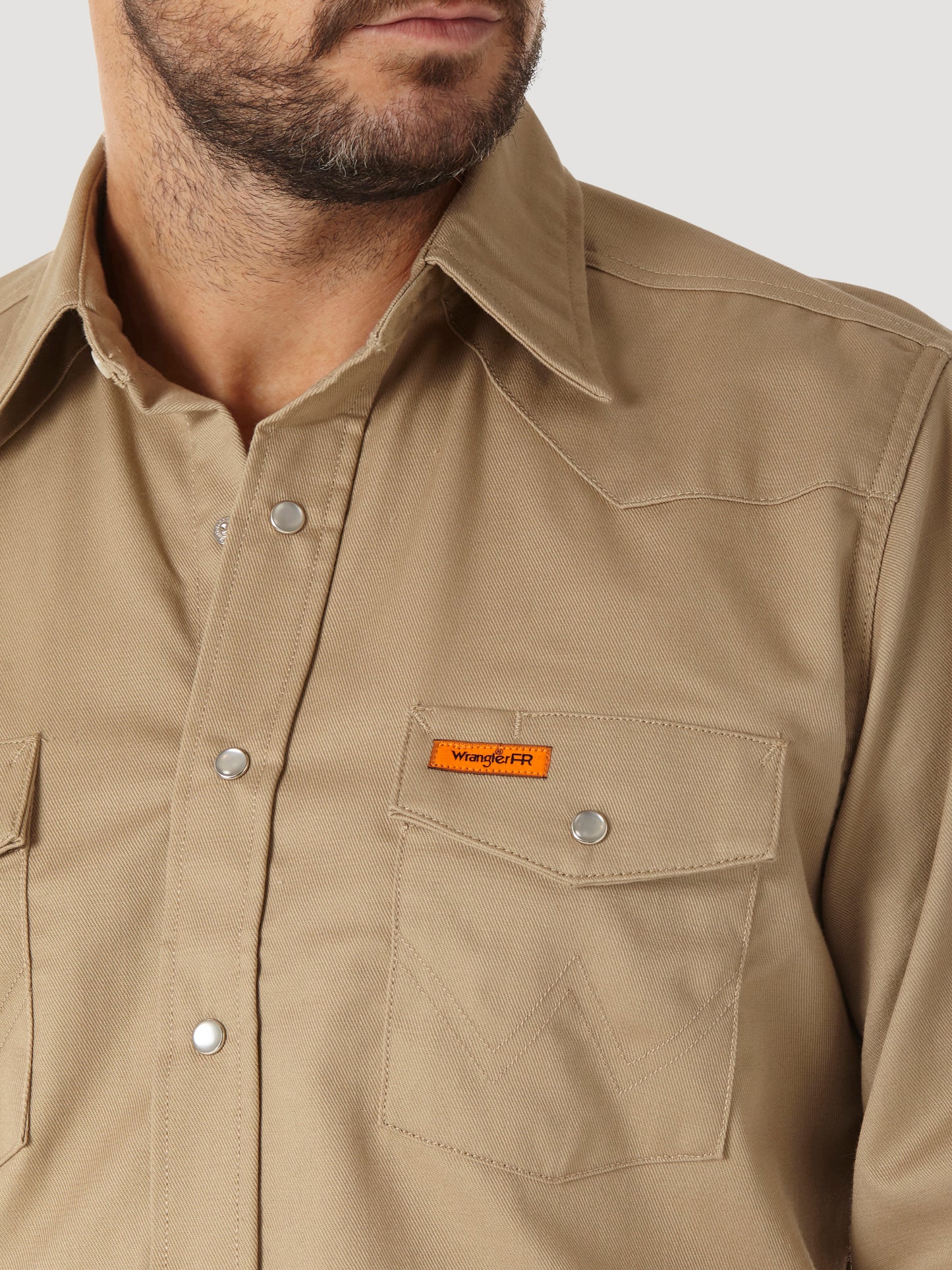 Wrangler® FR Flame Resistant Long Sleeve Twill Solid Shirt - Khaki FR12140