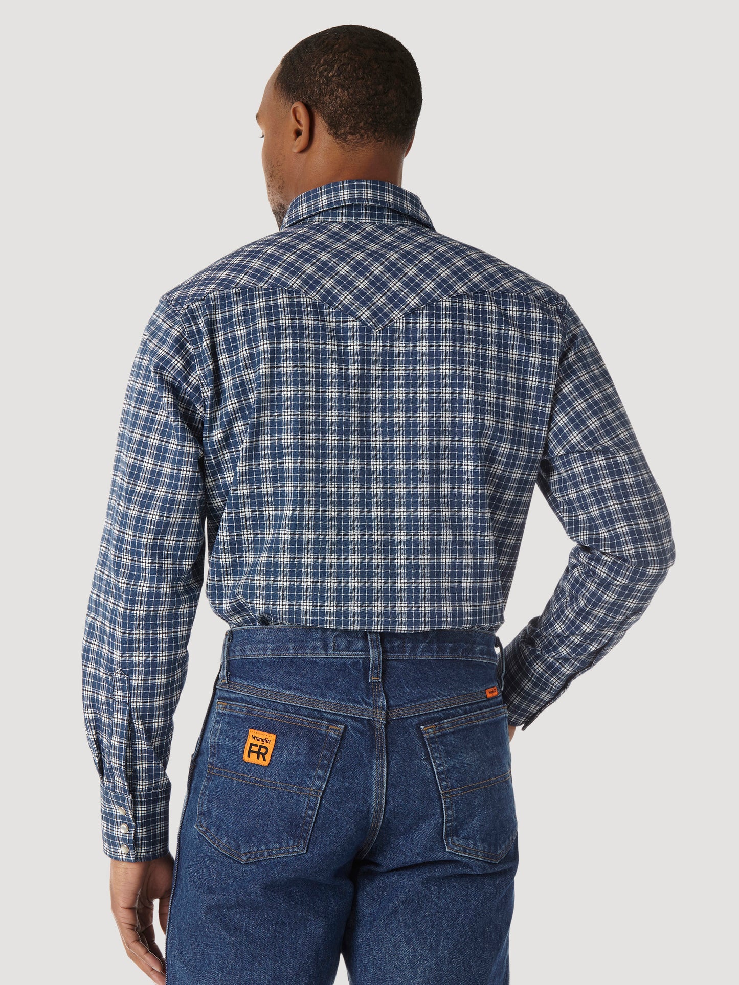 Wrangler® FR Flame Resistant Long Sleeve Work Shirt - Navy Plaid FR122BW