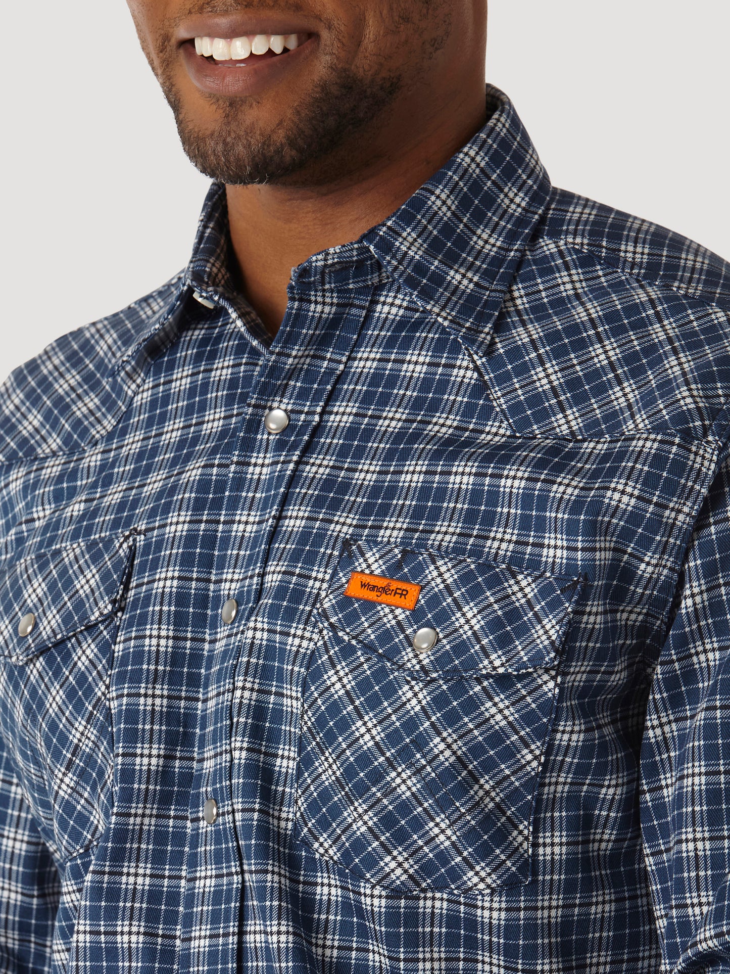 Wrangler® FR Flame Resistant Long Sleeve Work Shirt - Navy Plaid FR122BW