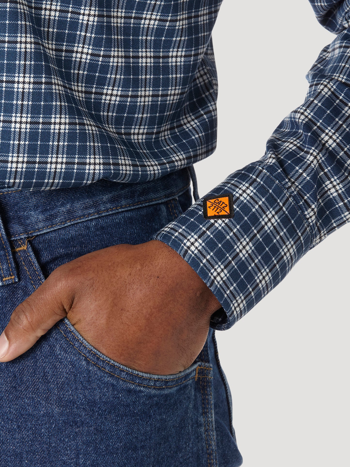 Wrangler® FR Flame Resistant Long Sleeve Work Shirt - Navy Plaid FR122BW