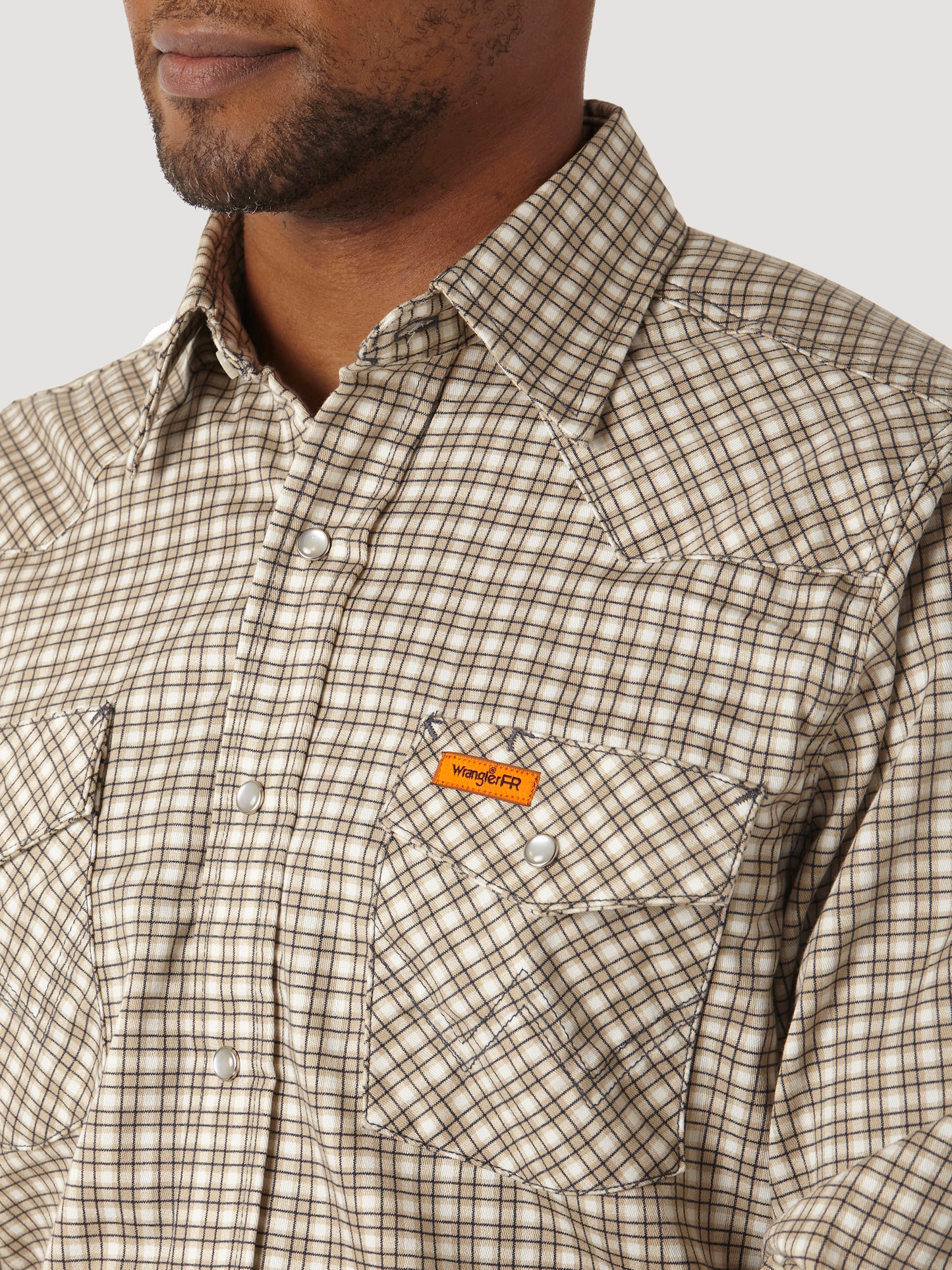 Wrangler® FR Flame Resistant Lightweight Work Shirt - Khaki/White Plaid FR124MM