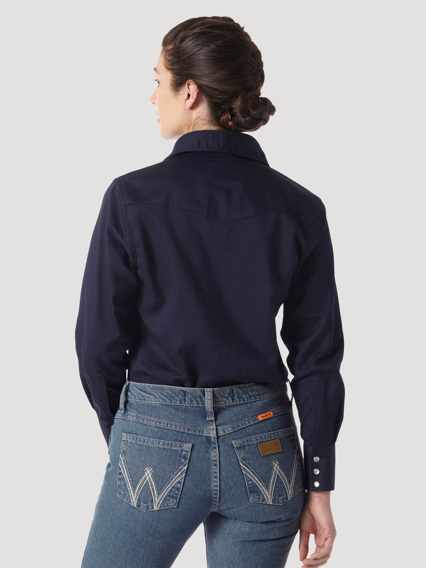 Womens Wrangler® FR Flame Resistant Long Sleeve Shirt - Navy FRLW03N