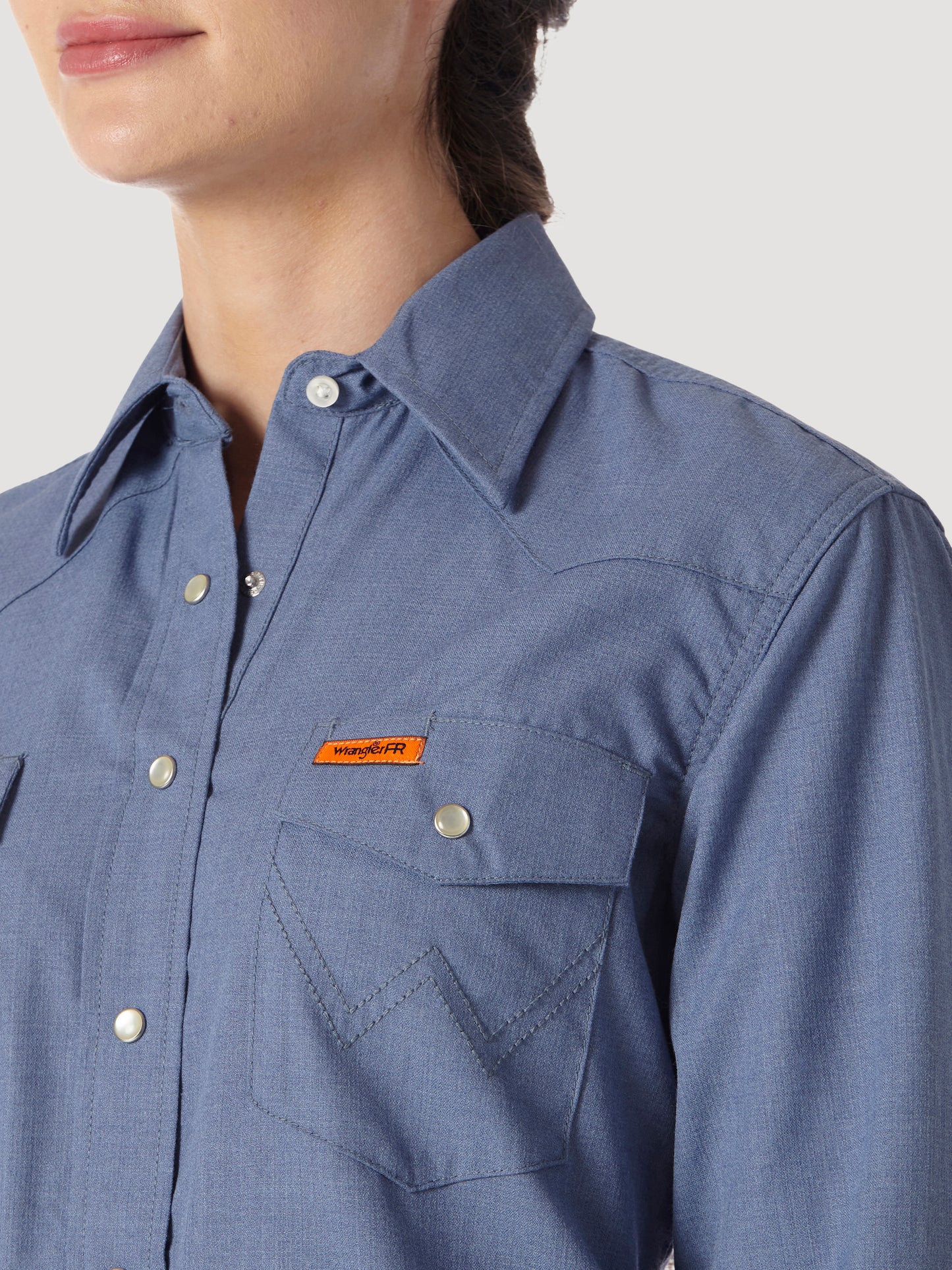 Womens Wrangler® FR Flame Resistant Work Shirt Snaps - Blue FRLW11B