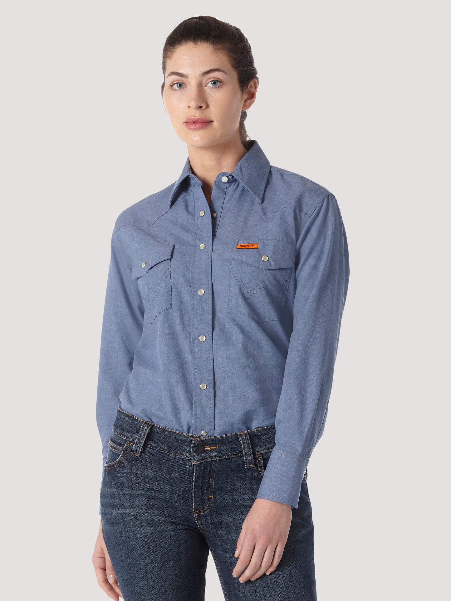 Womens Wrangler® FR Flame Resistant Work Shirt Snaps - Blue FRLW11B