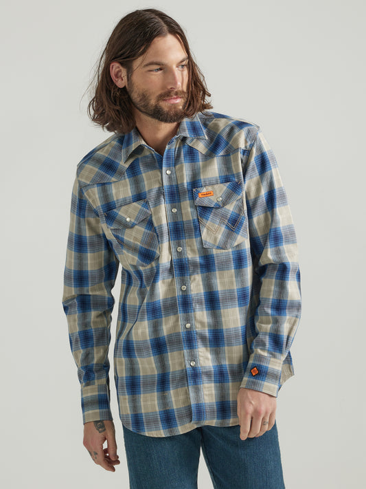 Wrangler® FR Western Snap Shirt - Tan/Blue 112319160