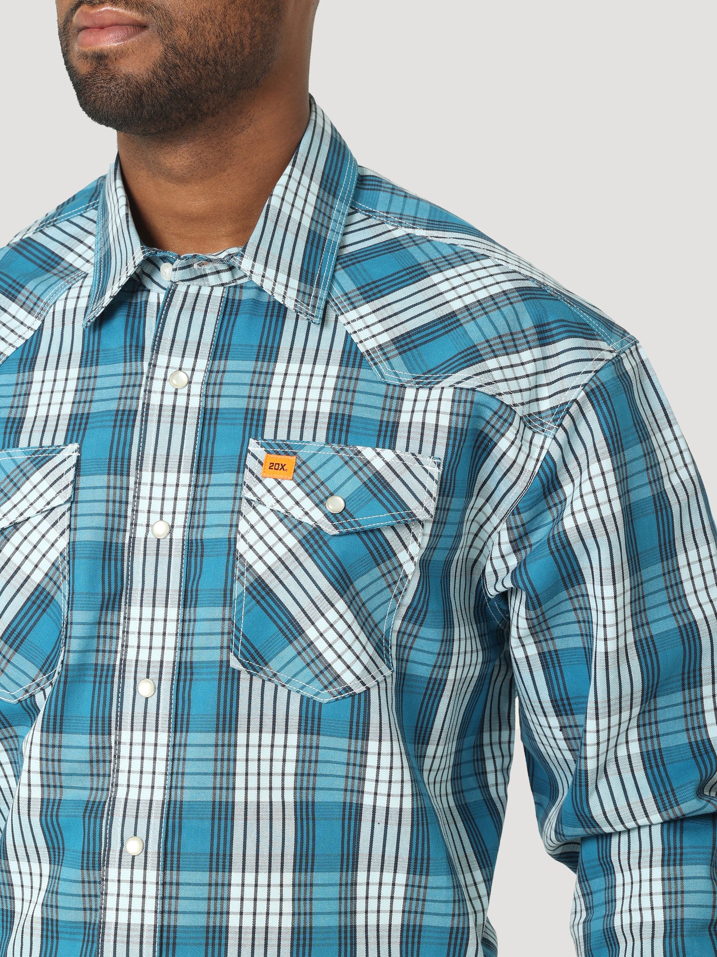 Wrangler® FR 20X Fashion Snap Shirt - Aqua Plaid 112319162