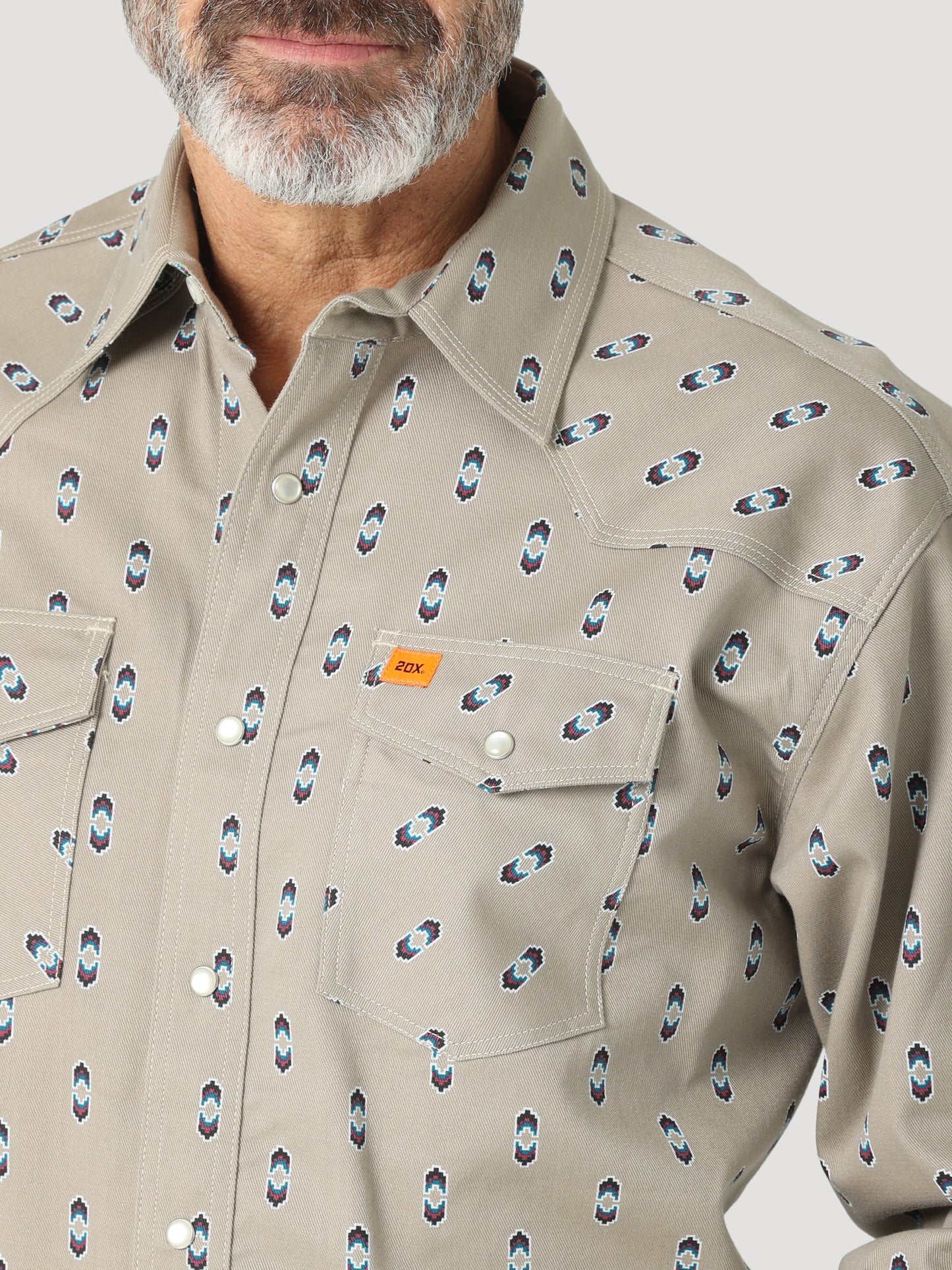 Wrangler® FR 20X Fashion Snap Shirt - Tan/Aztec Print 112319171