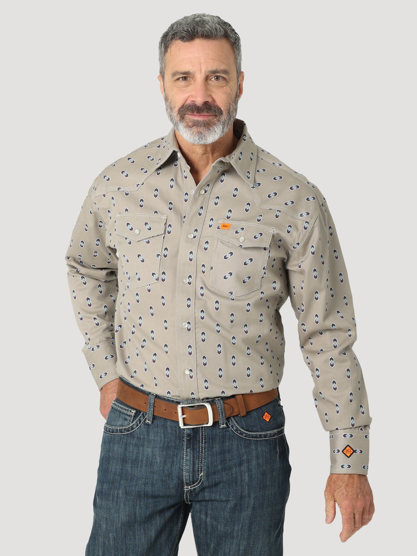 Wrangler® FR 20X Fashion Snap Shirt - Tan/Aztec Print 112319171