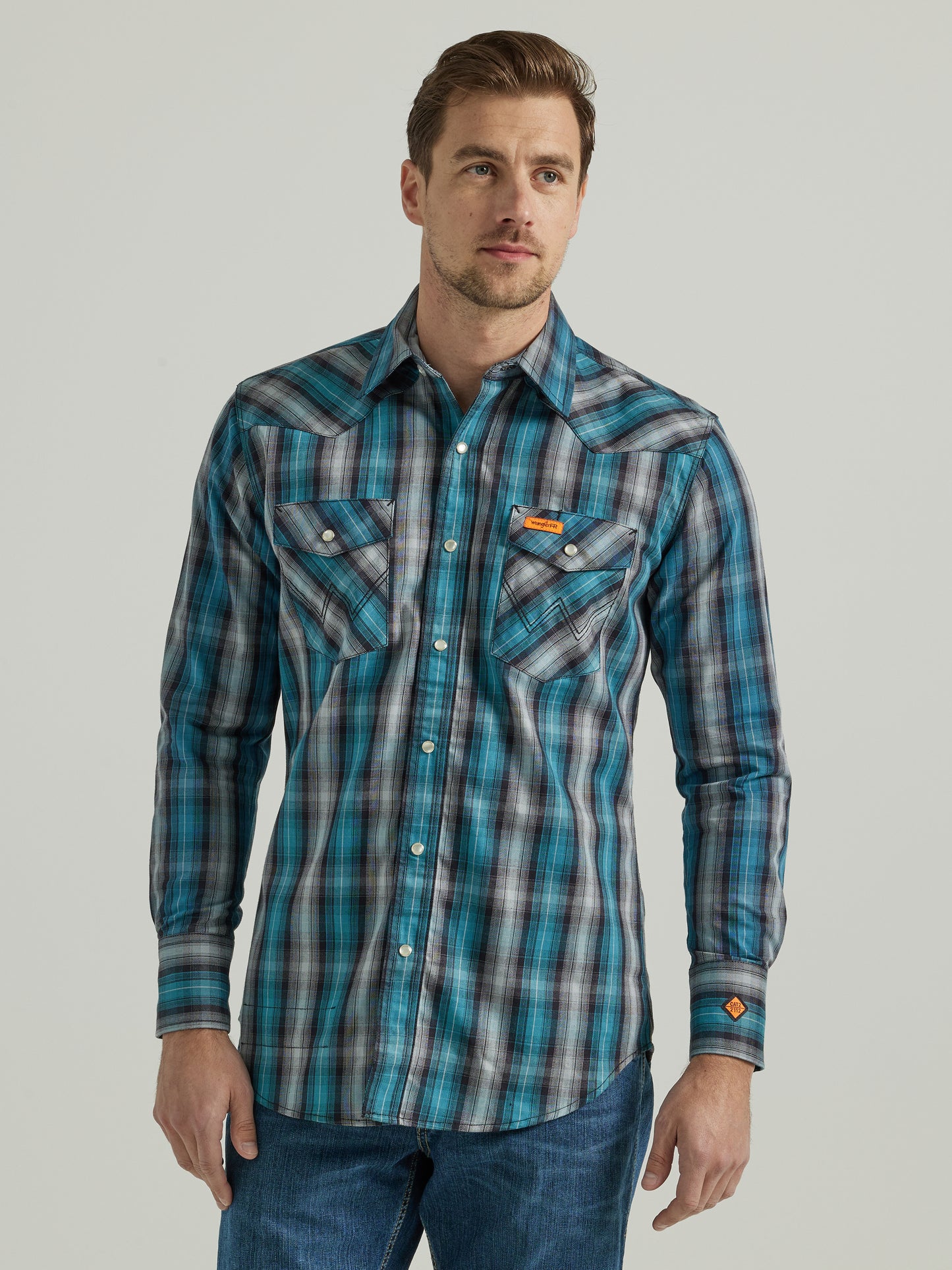 Wrangler® FR Flame Resistant Long Sleeve Work Shirt - Black/Teal 112337358