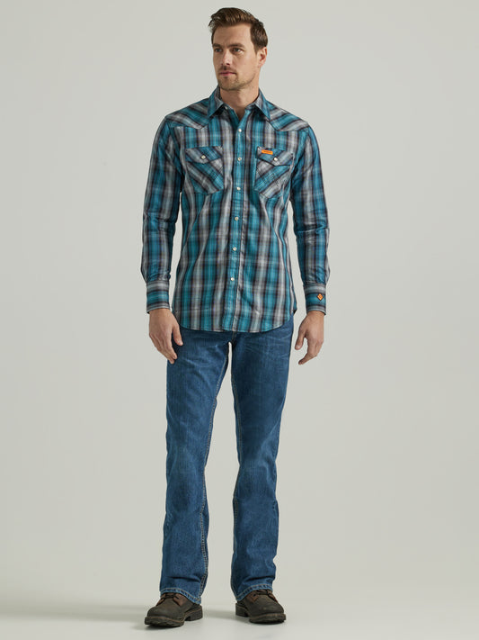 Wrangler® FR Flame Resistant Long Sleeve Work Shirt - Black/Teal 112337358