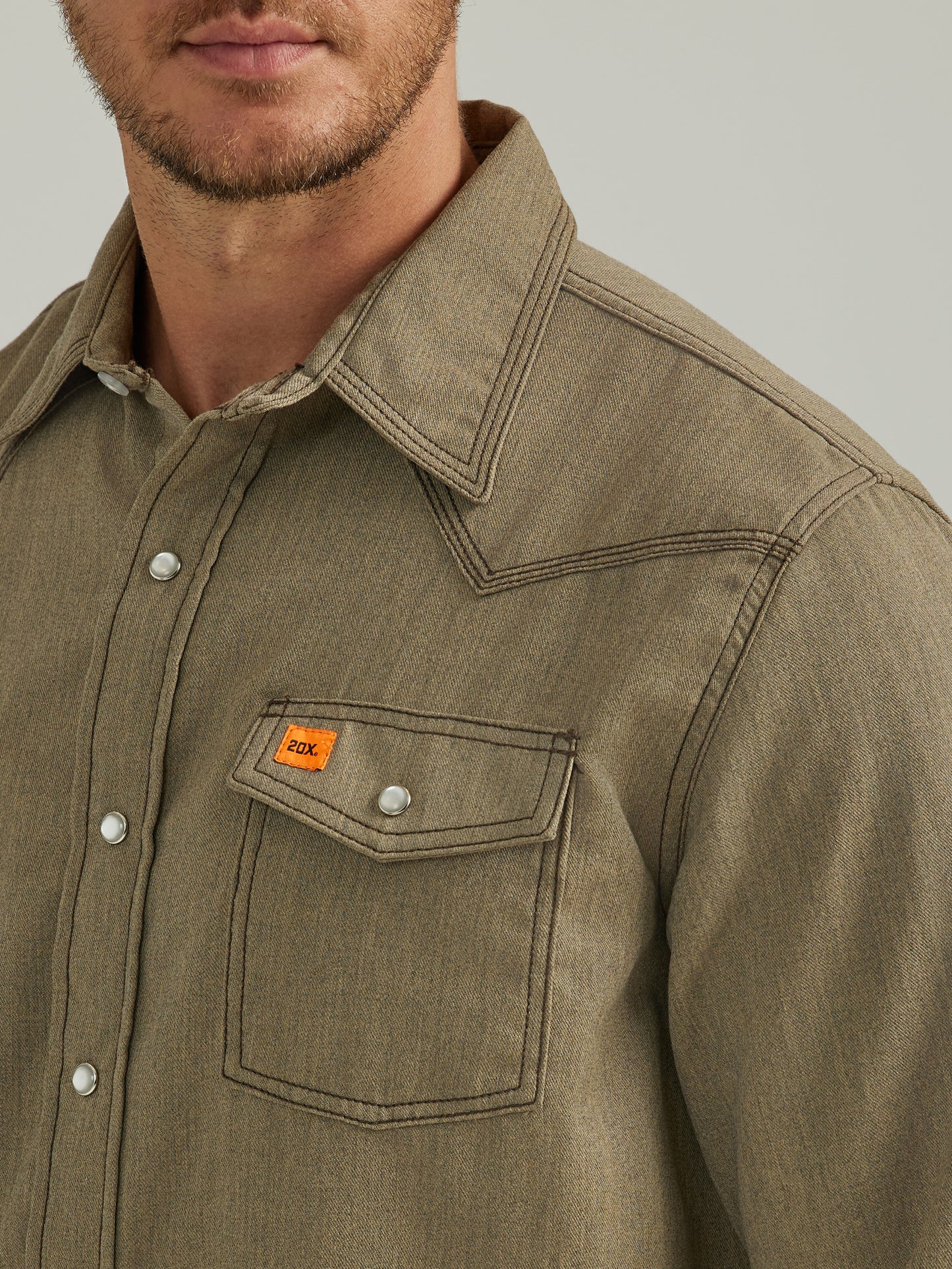 Wrangler® FR Flame Resistant 20X Snap Long Sleeve Shirt - Heathered Khaki 112337759