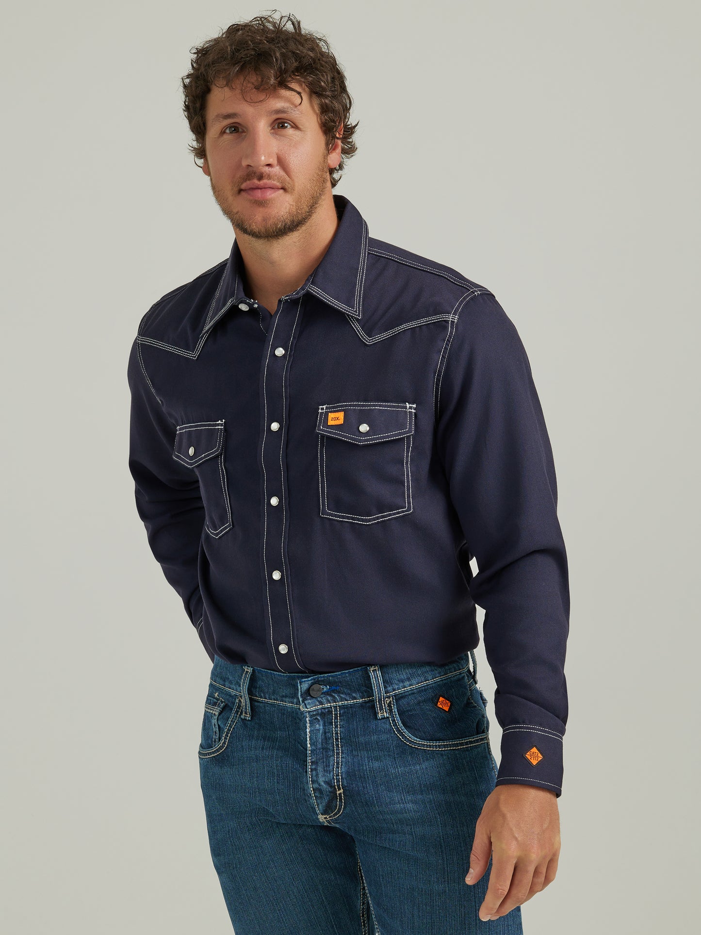 Wrangler® FR Flame Resistant 20X Snap Long Sleeve Shirt - Navy 112337760