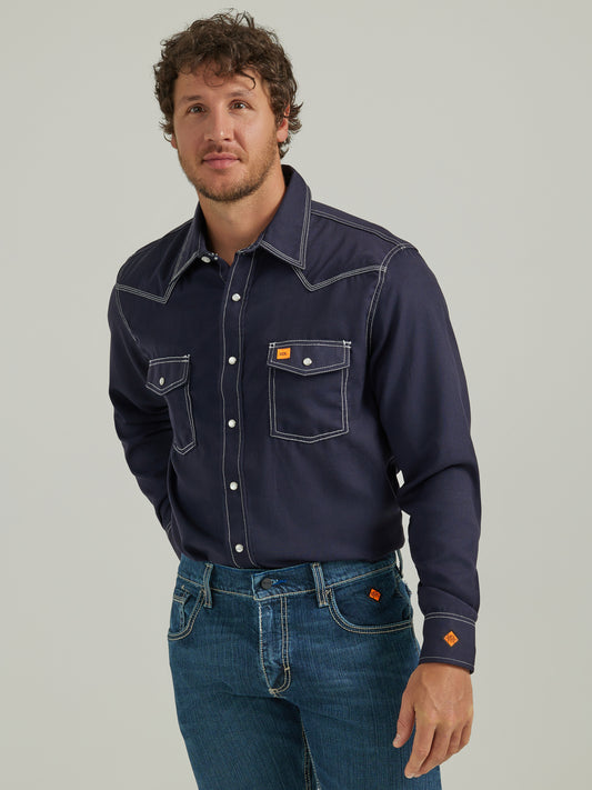 Wrangler® FR Flame Resistant 20X Snap Long Sleeve Shirt - Navy 112337760