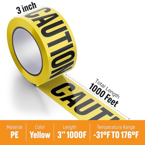 Premium Yellow Caution Tape Roll - 3 Inch X 1000 Feet X 2mil thickness