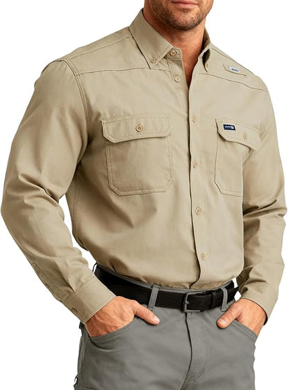 Khaki Ripstop Vented Long Sleeve FR Work Shirt