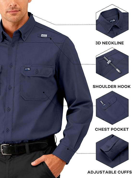 Navy Ripstop Vented Long Sleeve FR Work Shirt