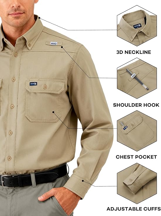 Khaki Ripstop Vented Long Sleeve FR Work Shirt