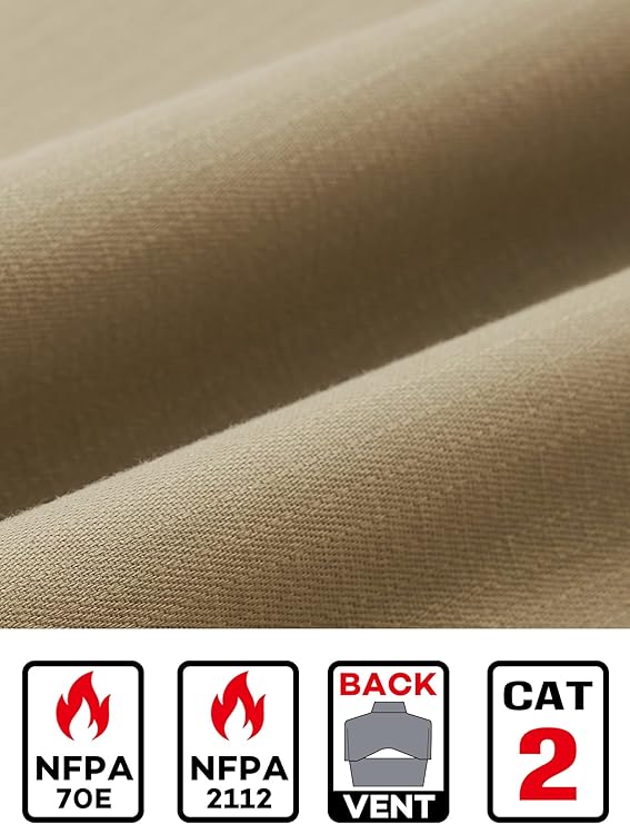 Khaki Ripstop Vented Long Sleeve FR Work Shirt