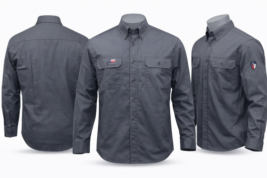 Texas FR Workwear Flame Resistant Light Weight Long Sleeve Button Down - Dark Grey