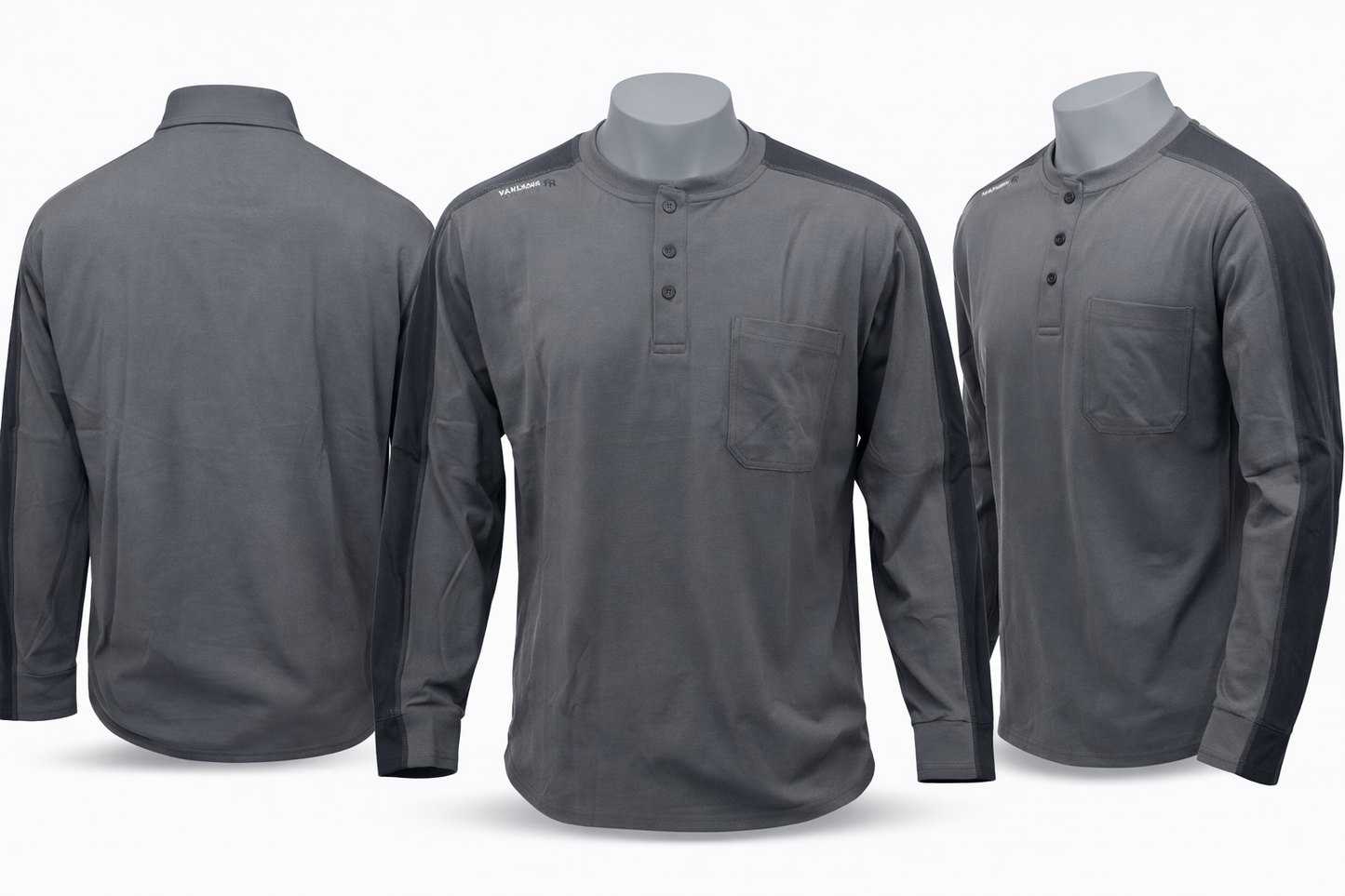 Grey Long Sleeve Henley FR T-Shirt