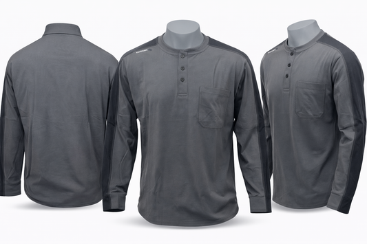 Grey Long Sleeve Henley FR T-Shirt