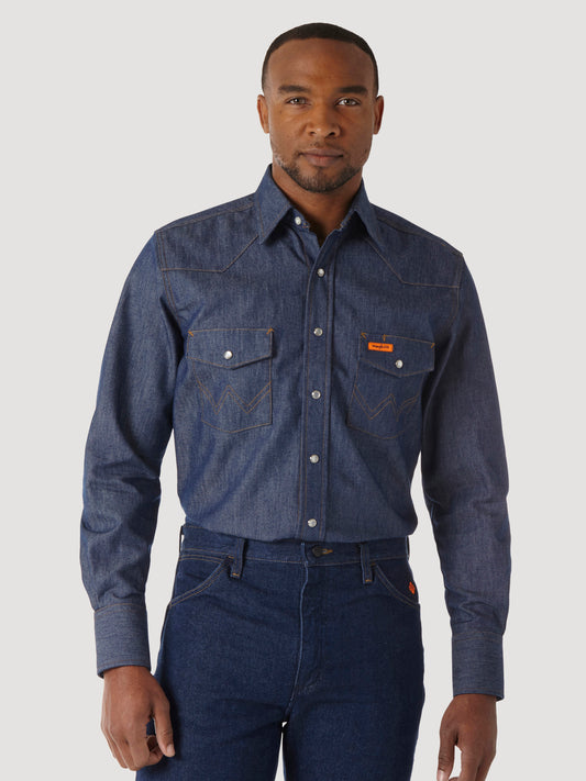 Wrangler® FR Flame Resistant Long Sleeve Twill Work Shirt - Indigo FR12127