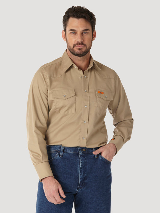 Wrangler® FR Flame Resistant Long Sleeve Twill Solid Shirt - Khaki FR12140