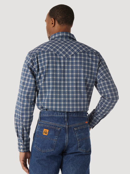 Wrangler® FR Flame Resistant Long Sleeve Work Shirt - Navy Plaid FR122BW