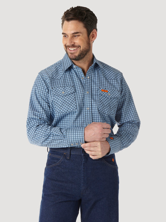 Wrangler® FR Flame Resistant Long Sleeve Work Shirt - Blue Plaid FR123BL