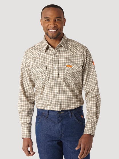 Wrangler® FR Flame Resistant Lightweight Work Shirt - Khaki/White Plaid FR124MM