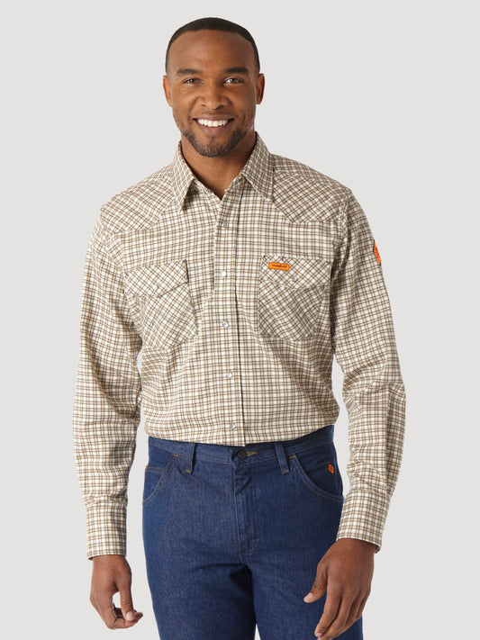 Wrangler® FR Flame Resistant Lightweight Work Shirt - Khaki/White Plaid FR124MM