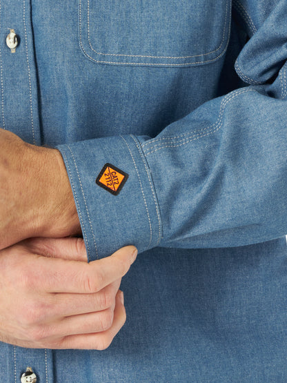 Wrangler® FR Flame Resistant Long Sleeve Work Shirt - Blue Chambray FR3W01B