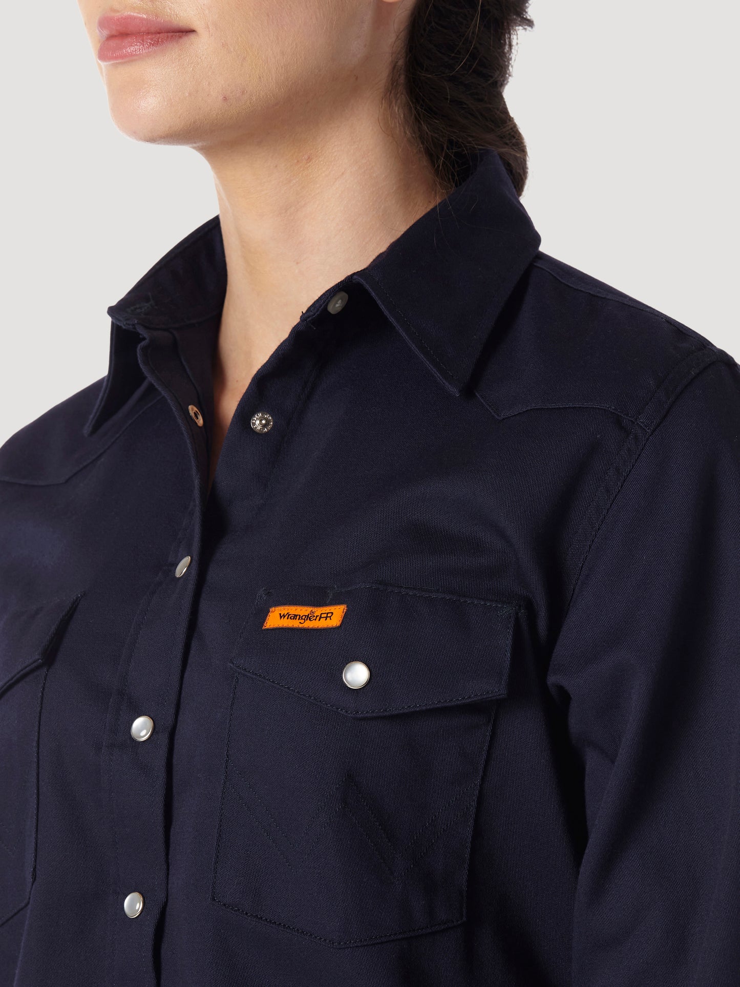 Womens Wrangler® FR Flame Resistant Long Sleeve Shirt - Navy FRLW03N