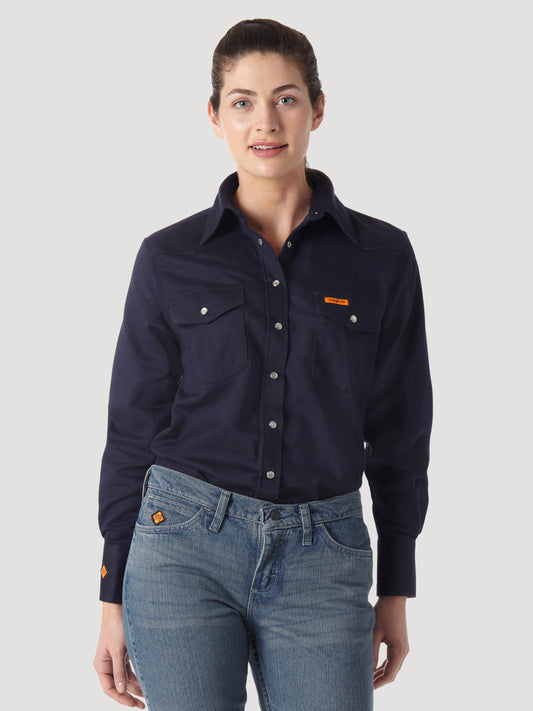 Womens Wrangler® FR Flame Resistant Long Sleeve Shirt - Navy FRLW03N