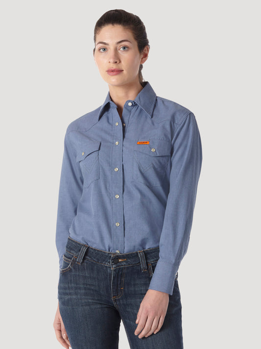Womens Wrangler® FR Flame Resistant Work Shirt Snaps - Blue FRLW11B