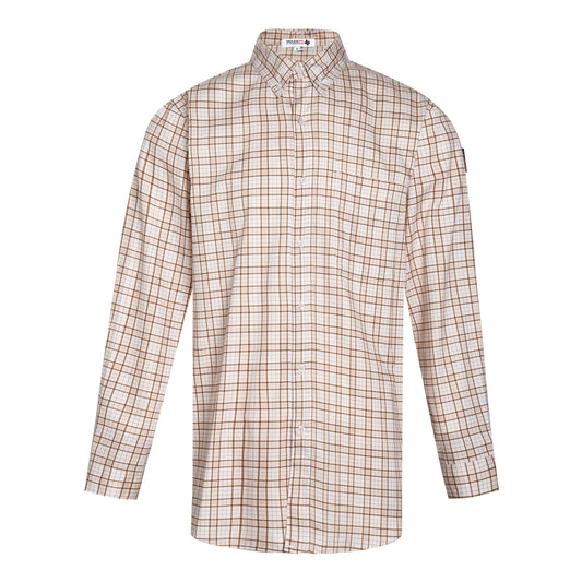 Texas FR Workwear Flame Resistant Long Sleeve Button Down - Tan Plaid