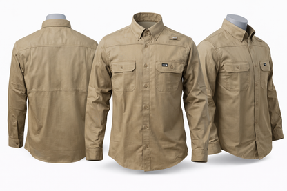 Khaki Ripstop Vented Long Sleeve FR Work Shirt